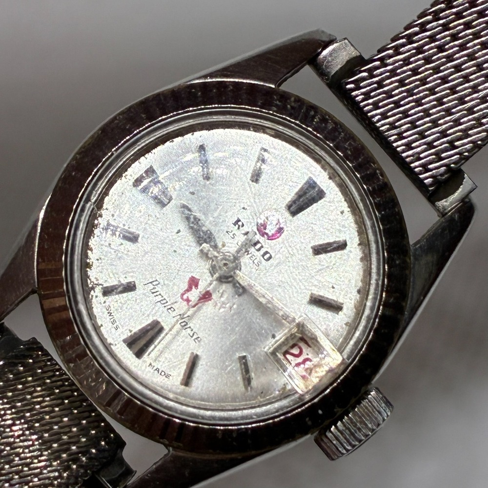 Rado Purple Horse Automatic Ladies Watch 25 Jewels Silver Dial Date- FOR PARTS!